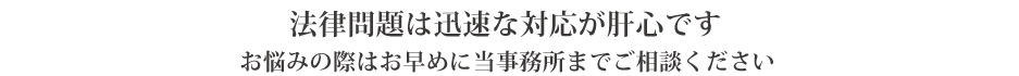 法律問題は迅速な対応が肝心です
お悩みの際はお早めに当事務所までご相談ください。