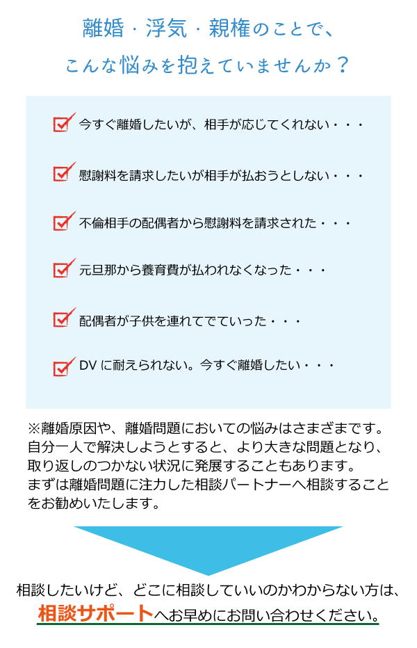 離婚・浮気・親権のことで、こんな悩みを抱えていませんか？